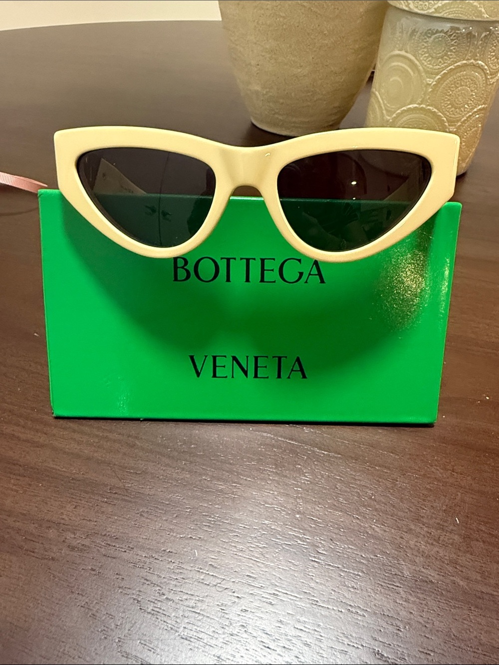 Bottega Veneta Cream Cat-Eye Sunglasses with Dark Lenses